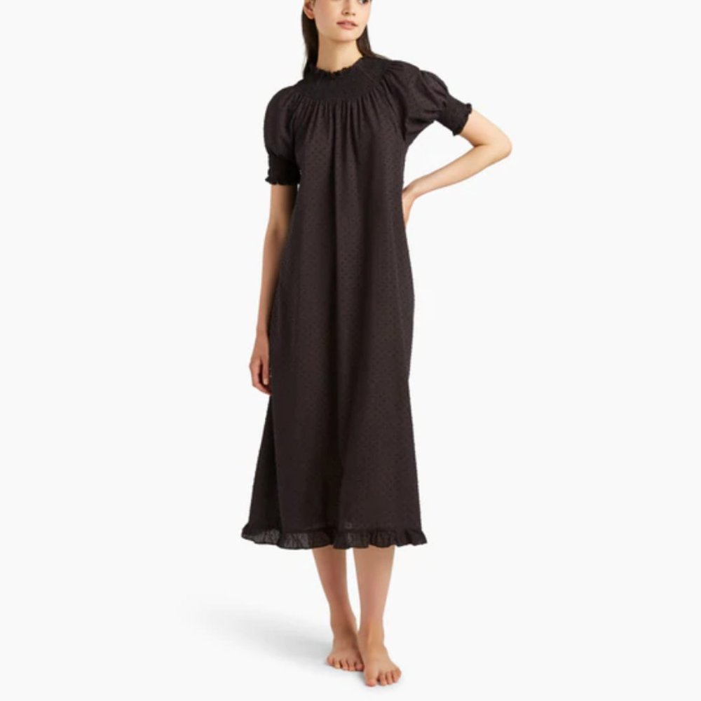 Hill House Home Caroline Nap Dress Black Swiss Dot Cotton Midi XS X-Small